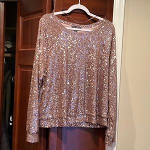 Sequined mauve/pink long sleevedXL top,fully lined